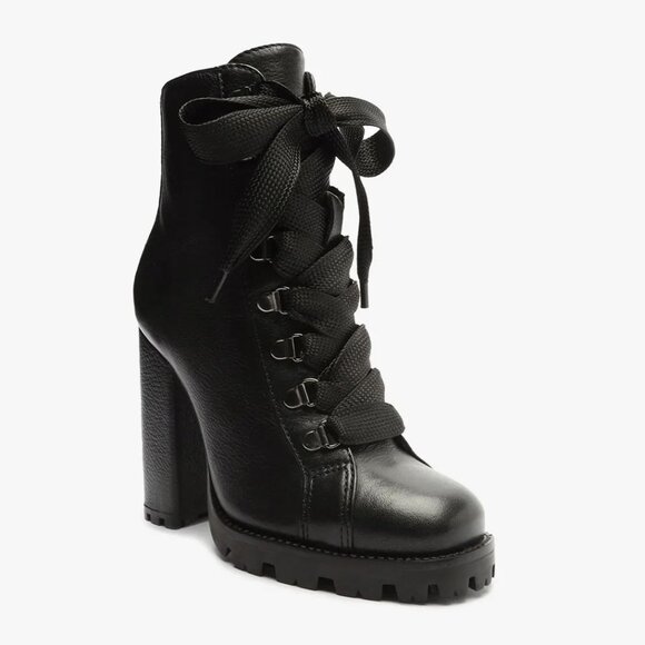 Schutz Zhara Lace up Ankle High Heel Bootie Size 8.5 Black Leather NEW $158 - Picture 4 of 16